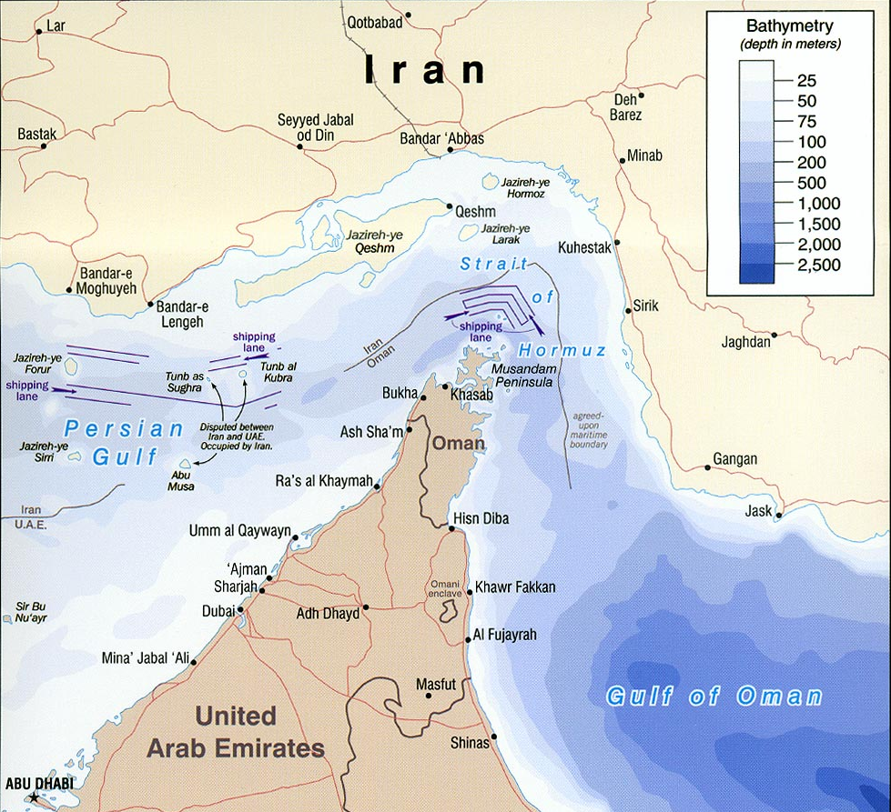 Bản đồ eo biển Hormuz, tuyến hàng hải chiến lược giữa Vịnh Ba Tư và Ấn Độ Dương